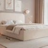 Łóżko tapicerowane 140x200 cm Sonvivo z pojemnikiem na pościel kremowe boucle stelaż metalowy