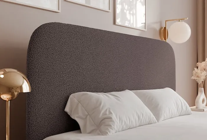 Łóżko tapicerowane 160x200 cm Sonvivo z pojemnikiem na pościel brązowe boucle stelaż metalowy