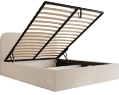 Łóżko tapicerowane 180x200 cm Sonvivo z pojemnikiem na pościel kremowe boucle stelaż metalowy