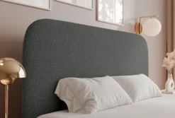Łóżko tapicerowane 180x200 cm Sonvivo z pojemnikiem na pościel ciemnoszare boucle stelaż metalowy