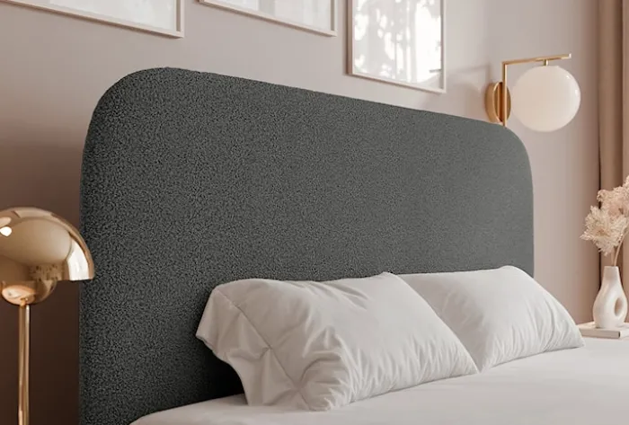 Łóżko tapicerowane 180x200 cm Sonvivo z pojemnikiem na pościel ciemnoszare boucle stelaż metalowy