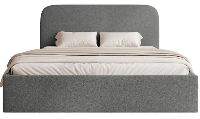 Łóżko tapicerowane 180x200 cm Sonvivo z pojemnikiem na pościel ciemnoszare boucle stelaż metalowy