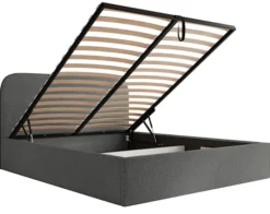 Łóżko tapicerowane 180x200 cm Sonvivo z pojemnikiem na pościel ciemnoszare boucle stelaż metalowy