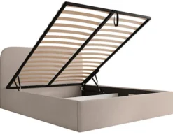 Łóżko tapicerowane 140x200 cm Sonvivo z pojemnikiem na pościel beżowe szenil stelaż metalowy