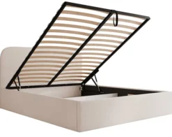 Łóżko tapicerowane 140x200 cm Sonvivo z pojemnikiem na pościel jasnobeżowe szenil stelaż metalowy