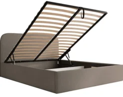 Łóżko tapicerowane 160x200 cm Sonvivo z pojemnikiem na pościel jasnobrązowe szenil stelaż metalowy