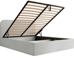 Łóżko tapicerowane 160x200 cm Sonvivo z pojemnikiem na pościel jasnoszare szenil stelaż metalowy