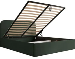Łóżko tapicerowane 160x200 cm Sonvivo z pojemnikiem na pościel ciemnozielone szenil stelaż metalowy