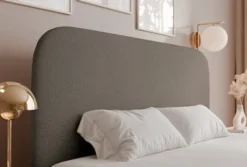 Łóżko tapicerowane 180x200 cm Sonvivo z pojemnikiem na pościel jasnobrązowe szenil stelaż metalowy