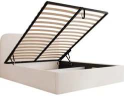 Łóżko tapicerowane 180x200 cm Sonvivo z pojemnikiem na pościel kremowe szenil stelaż metalowy