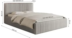 Łóżko tapicerowane 180x200 cm Tilio z pojemnikiem stelaż metalowy szarobeżowe gruby sztruks