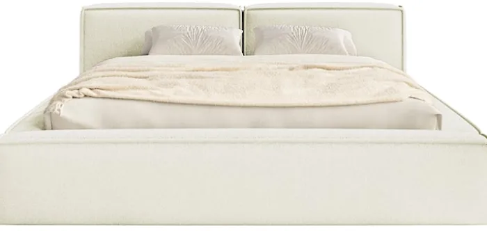 Łóżko tapicerowane 140x200 cm Tilves Slim z pojemnikiem stelaż metalowy kremowe szenil