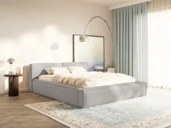 Łóżko tapicerowane 180x200 cm Tilves Slim z pojemnikiem stelaż metalowy jasnoszare szenil