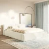 Łóżko tapicerowane 200x200 cm Tilves Slim z pojemnikiem stelaż metalowy kremowe szenil