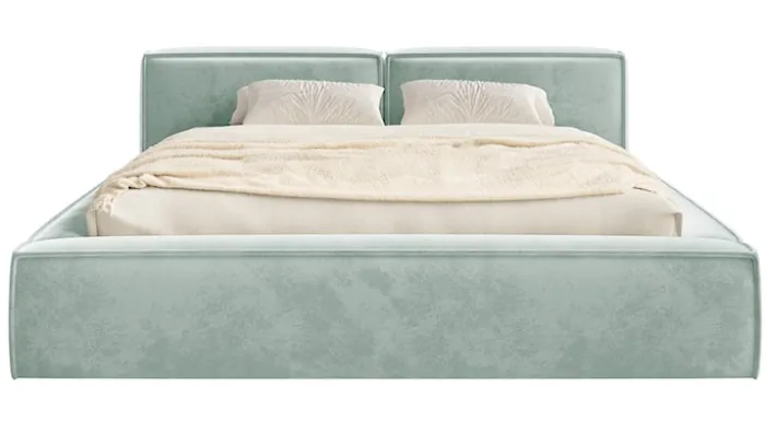 Łóżko tapicerowane 140x200 cm Tilves Slim z pojemnikiem stelaż metalowy szałwiowe welur