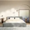 Łóżko tapicerowane 200x200 cm Tilves Slim z pojemnikiem stelaż metalowy szare welur