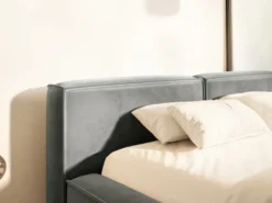 Łóżko tapicerowane 200x200 cm Tilves Slim z pojemnikiem stelaż metalowy szare welur