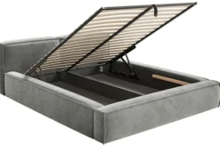 Łóżko tapicerowane 200x200 cm Tilves Slim z pojemnikiem stelaż metalowy szare welur