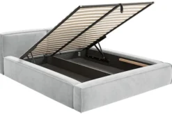 Łóżko tapicerowane 200x200 cm Tilves Slim z pojemnikiem stelaż metalowy jasnoszare welur