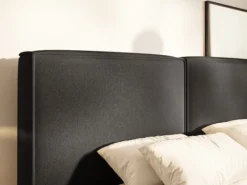 Łóżko tapicerowane 200x200 cm Tilves z pojemnikiem stelaż metalowy grafitowe szenil