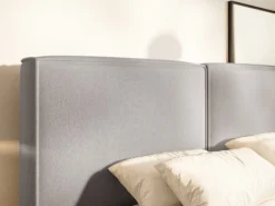 Łóżko tapicerowane 200x200 cm Tilves z pojemnikiem stelaż metalowy jasnoszare szenil