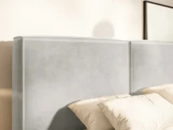 Łóżko tapicerowane 160x200 cm Tilves z pojemnikiem stelaż metalowy szarobeżowe welur