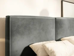 Łóżko tapicerowane 160x200 cm Tilves z pojemnikiem stelaż metalowy szare welur