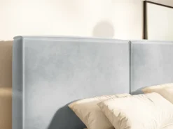 Łóżko tapicerowane 160x200 cm Tilves z pojemnikiem stelaż metalowy jasnoszare welur