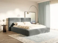Łóżko tapicerowane 200x200 cm Tilves z pojemnikiem stelaż metalowy szare welur