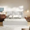 Łóżko tapicerowane 160x200 cm Togents z oświetleniem LED jasnoszare welur hydrofobowy
