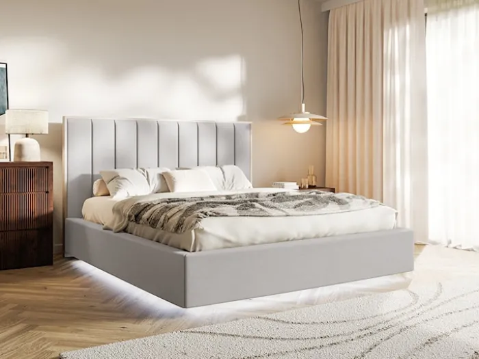 Łóżko tapicerowane 180x200 cm Togents z oświetleniem LED jasnoszare welur hydrofobowy