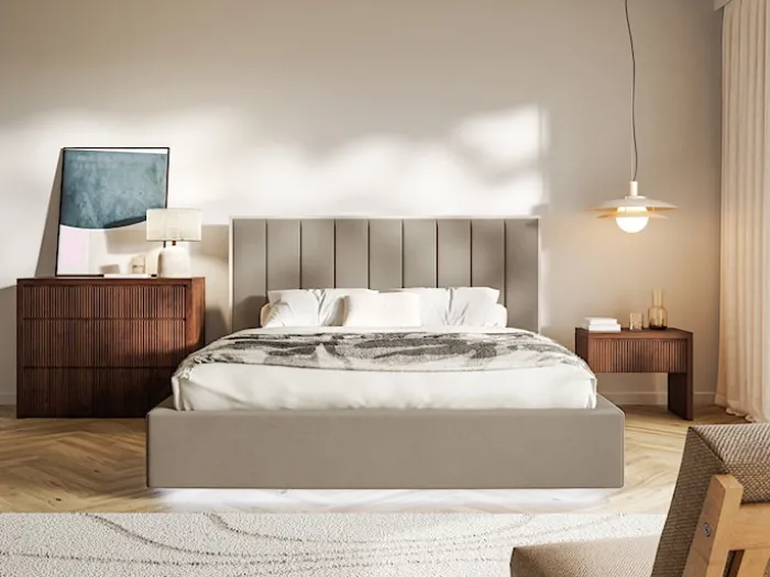 Łóżko tapicerowane 180x200 cm Togents z oświetleniem LED brązowe welur hydrofobowy