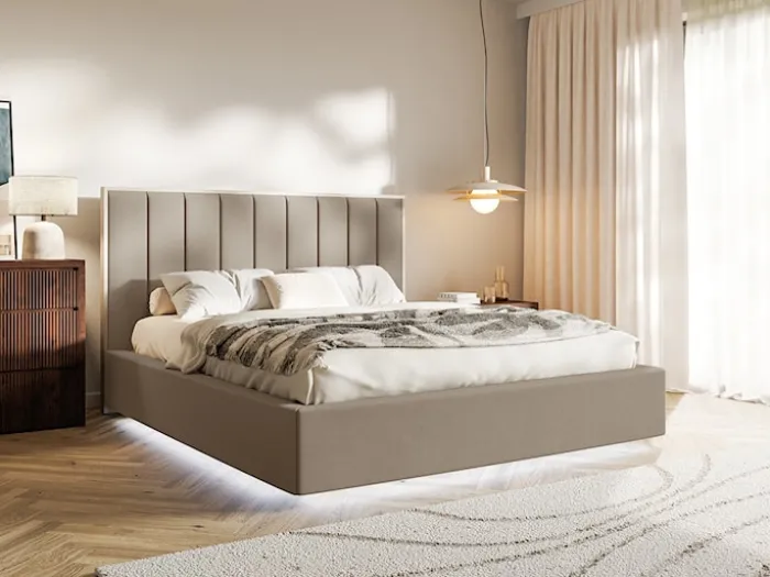 Łóżko tapicerowane 180x200 cm Togents z oświetleniem LED brązowe welur hydrofobowy