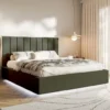 Łóżko tapicerowane 160x200 cm Togents z oświetleniem LED ciemnozielone szenil hydrofobowy