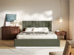 Łóżko tapicerowane 180x200 cm Togents z oświetleniem LED ciemnozielone szenil hydrofobowy