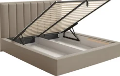 Łóżko tapicerowane 140x200 cm Togents z pojemnikiem i oświetleniem LED stelaż metalowy brązowe welur hydrofobowy