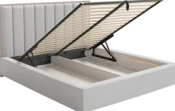 Łóżko tapicerowane 160x200 cm Togents z pojemnikiem i oświetleniem LED stelaż metalowy jasnoszare welur hydrofobowy