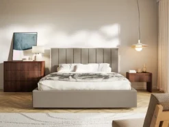 Łóżko tapicerowane 180x200 cm Togents z pojemnikiem stelaż metalowy brązowe welur hydrofobowy