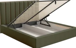 Łóżko tapicerowane 140x200 cm Togents z pojemnikiem i oświetleniem LED stelaż metalowy ciemnozielone szenil hydrofobowy