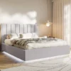 Łóżko tapicerowane 160x200 cm Togents z pojemnikiem i oświetleniem LED stelaż metalowy szare szenil hydrofobowy
