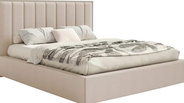 Łóżko tapicerowane 160x200 cm Togents z pojemnikiem i oświetleniem LED stelaż metalowy beżowe szenil hydrofobowy