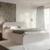 Łóżko tapicerowane 180x200 cm Umike z pojemnikiem szarobeżowe welur hydrofobowy