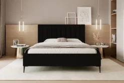 Łóżko tapicerowane 160x200 cm Veloro z pojemnikiem czarne welur stelaż metalowy na wysokich nóżkach