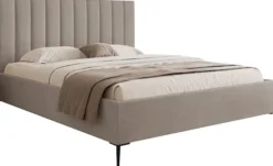 Łóżko tapicerowane 160x200 cm Veloro z pojemnikiem ciemnobeżowe welur stelaż metalowy na wysokich nóżkach