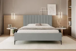 Łóżko tapicerowane 160x200 cm Veloro z pojemnikiem jasnoszare welur stelaż metalowy na wysokich nóżkach