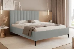 Łóżko tapicerowane 160x200 cm Veloro z pojemnikiem jasnoszare welur stelaż metalowy na wysokich nóżkach