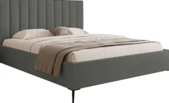 Łóżko tapicerowane 160x200 cm Veloro z pojemnikiem ciemnoszare welur stelaż metalowy na wysokich nóżkach