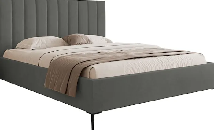 Łóżko tapicerowane 160x200 cm Veloro z pojemnikiem ciemnoszare welur stelaż metalowy na wysokich nóżkach