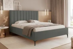 Łóżko tapicerowane 160x200 cm Veloro z pojemnikiem ciemnoszare welur stelaż metalowy na wysokich nóżkach