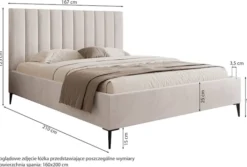 Łóżko tapicerowane 160x200 cm Veloro z pojemnikiem szarobeżowe welur stelaż metalowy na wysokich nóżkach